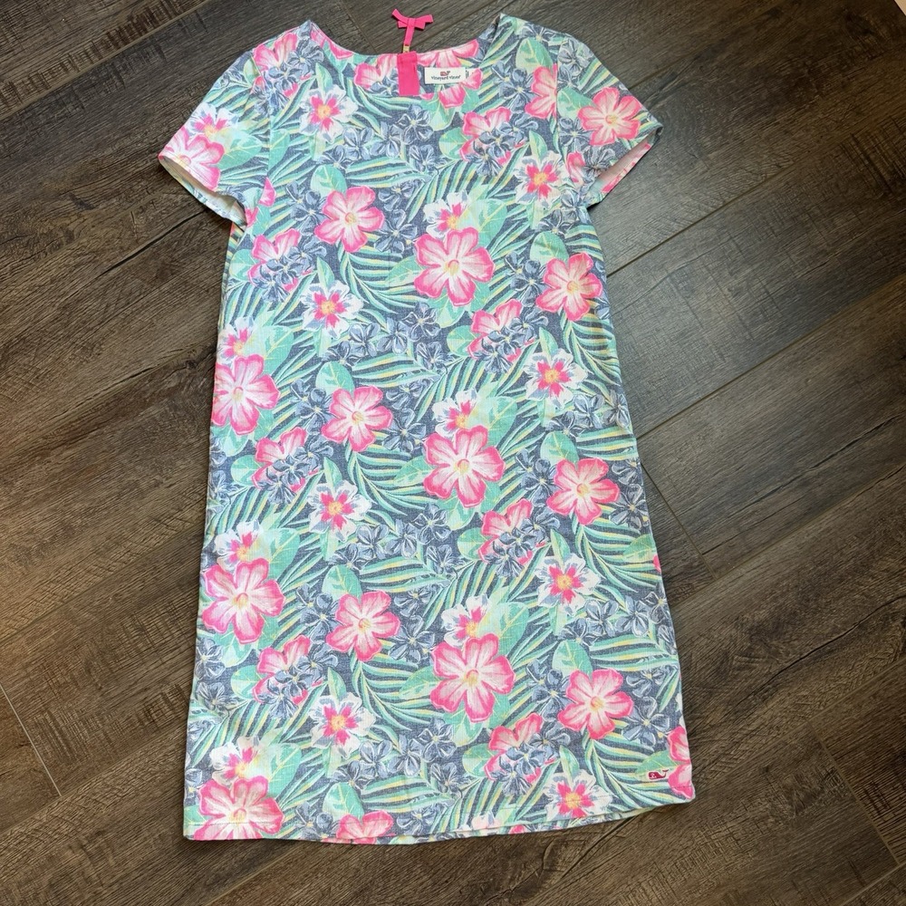 Vineyard Vines Girls Short Sleeve Shift Dress Island Hibiscus Floral Sz 12 EUC